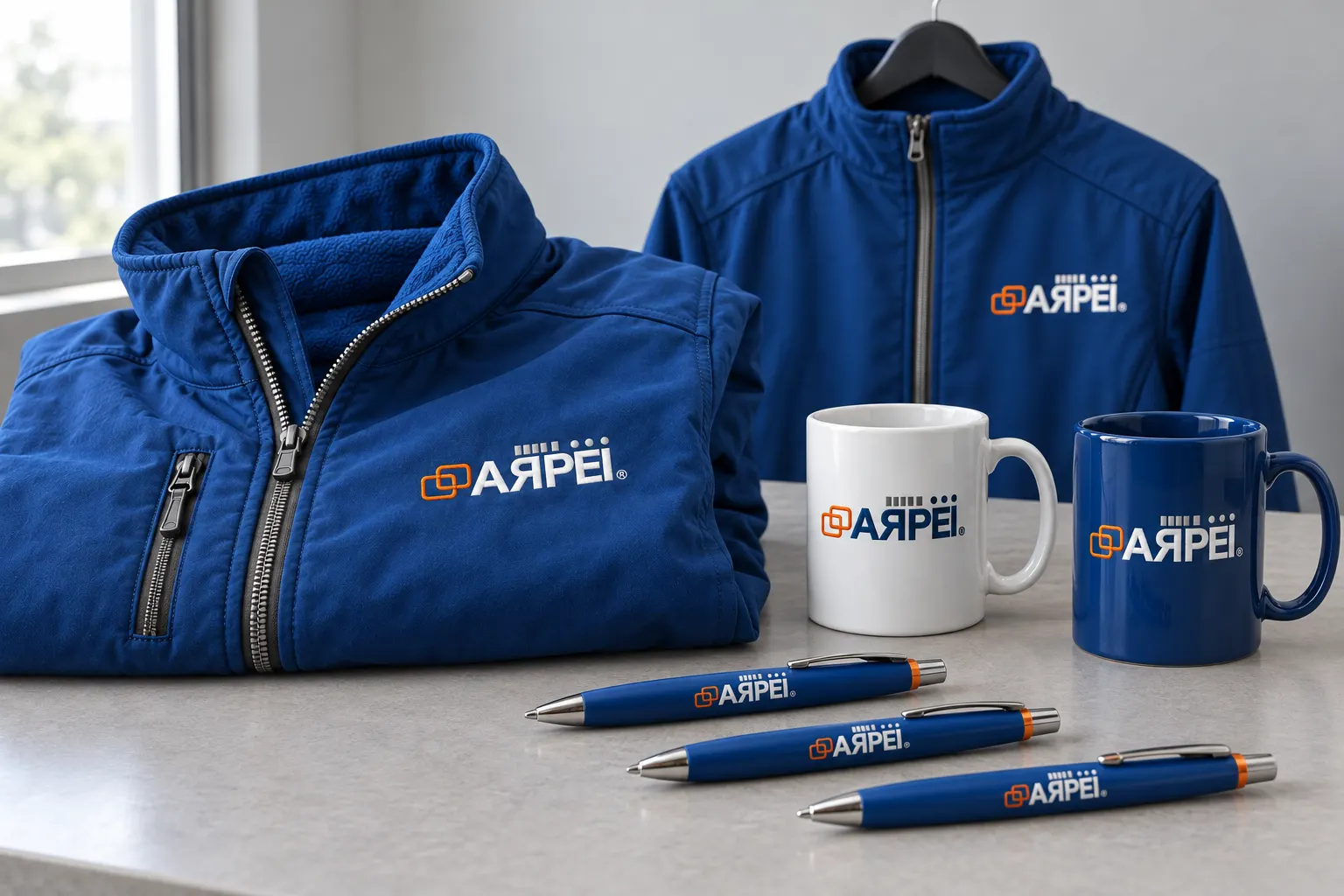 ARPEI jackets, mugs and pens